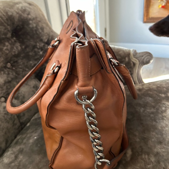 Michael Kors Hamilton satchel bag medium brown with silver chain - Picture 2 of 7